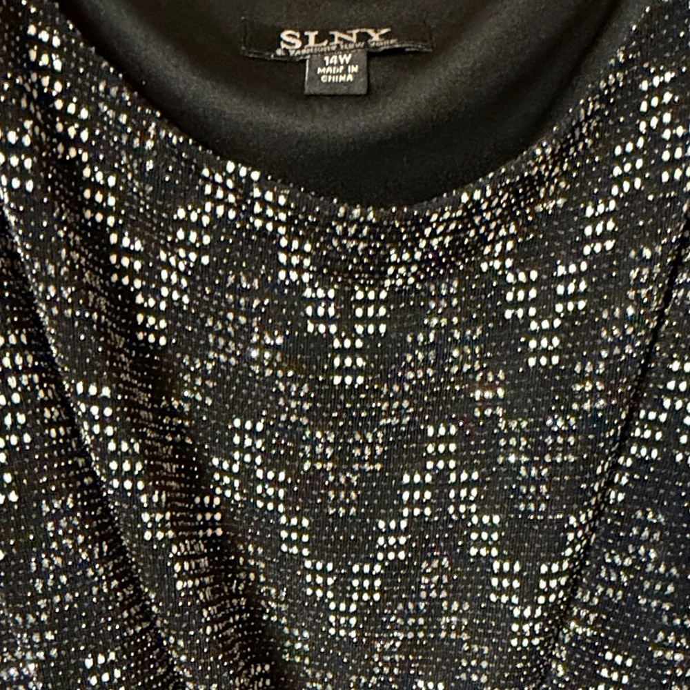 SLNT 14W Sparkly Black and Silver Slinky Dress with Tie at Waist NEW Comfortable - Picture 7 of 11